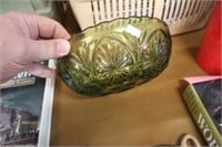 GREEN PRESSED GLASS BOWL