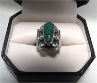 STERLING RING W-GREEN STONE*MEXICO SILVER*JEWELRY