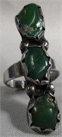 STERLING-3 STONE GREEN TURQUOISE RING*SZ 7