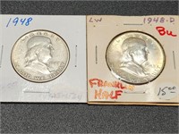 Two 1948 Franklin Half Dollars