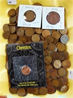 approx 400 wheats, 1846 cent (cull), misc coins