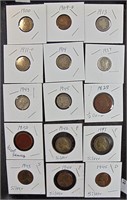8 Silver Dimes, 1828,1850 half cents, 5 war nickel