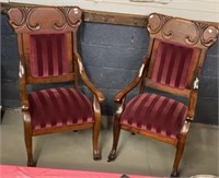 2 ANTIQUE CARVED ARMCHAIRS ON CASTERS 22x24x42