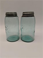 1900-1910-2 Slope Shoulders Blue Quart Jars With