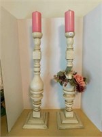2 Wood Candle Stick Holders