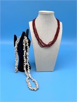 Shell Necklace And Red Twist Bead Necklace