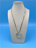 Gold Tone Frosted Glass Pendent Necklace