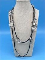 Black Nylon Necklace With Clear Beads