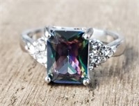 Square Cut Mystic Rainbow Topaz Ring