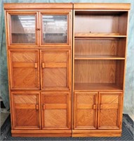2 PC LIGHTED OAK ENTERTAINMENT CABINETS