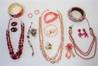 Large Lot Of Pink Vintage Costume Jewelry