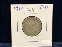 1919 Canadian Silver 25 Cent Piece  F12