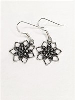 Sterling Silver Dangle Lotus Flower Earring NEW