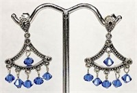 Victorian Dangle Earring Marcasite Blue Crystal NW