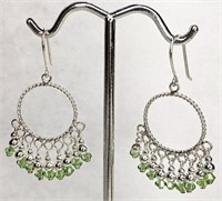 Sterling Silver Earrings with Green Crystals NEW