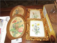 4 floral prints-1 pair in gold frame and