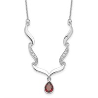 Sterling Silver Garnet Modern Design Necklace