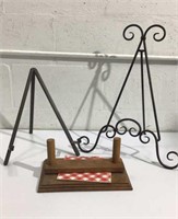 Two Metal Art Stands & Napkin Holder M7F