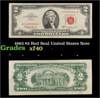 1963 $2 Red Seal United States Note Grades xf