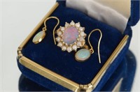 14kt Opal Ring with Seed Pearls plus Earrings