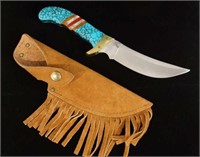 Crafted Turquoise Handle Knife with Leather Sheath