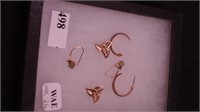 Three pair of yellow gold earrings, all marked