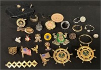 Costume Jewelry Pieces, pins, earrings, tie clip
