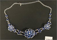 Costume Jewelry Necklace Blue Jewel & Silver Tone