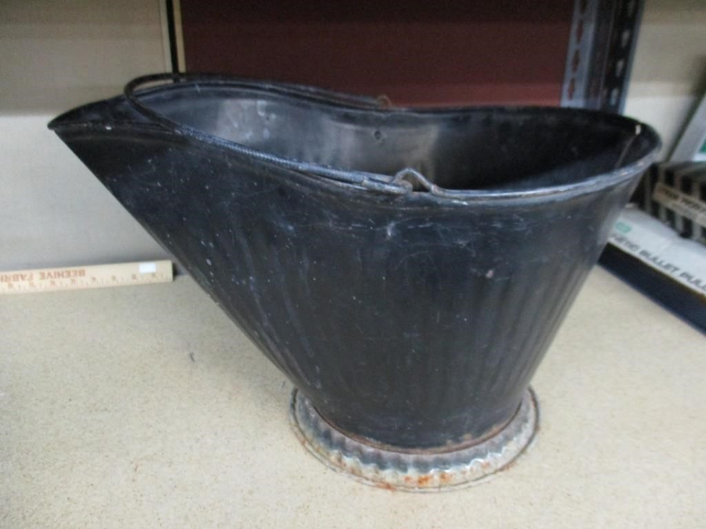 Vintage Black Coal Ash Metal Scuttle Pail Hearth