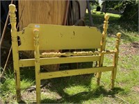 Old Yellow Painted Headboard and Footboard