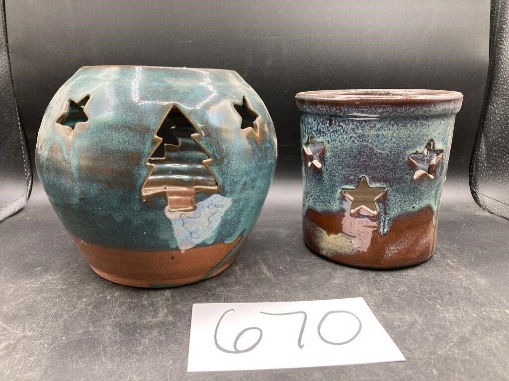 Stoneware Blue Glazed Light Canisters