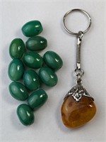 AMBER KEYCHAIN & GREEN STONES