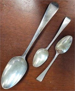 3 English sterling spoons, lion hallmark