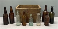 Antique Glass Bottle & Wood Case Lot