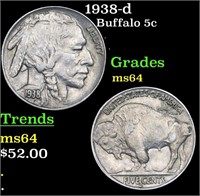 1938-d Buffalo Nickel 5c Grades Choice Unc