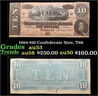 1864 $10 Confederate Note, T68 Grades Select AU