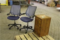 (2) Office Chairs, Wood Filing Cabinet Approx 16"x