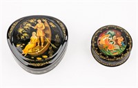 Signed Fedoskino Russian Lacquer Box & Another