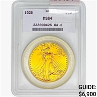 1925 $20 Gold Double Eagle TCGS MS64