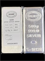 1/2 KILO: 500 Gram IGR Metals .999 Fine Silver Bar