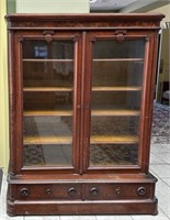 Double Glass Door Bookcase w/ Drawers