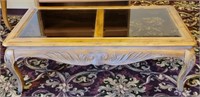 Carved Coffee Table w/ Smoked Beveled Glass