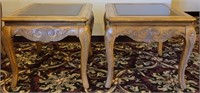 Carved End Tables w/ Smoked Beveled Glass (2)