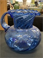 Blue art glass pitcher.