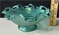 Fenton Teal Lace Fluted Edge Bowl