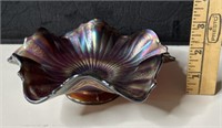 Fenton Carnival Glass Stippled Rays Ruffled Bowl