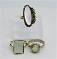 3 Sterling Mother of Pearl Rings
