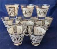 Set of 12 Overlay Vintage Barware Glasses