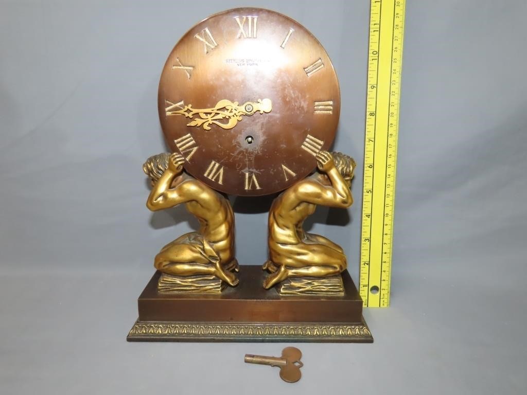 Sterling Bronze Co Figurial Atlas Mantle Clock