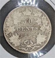 1892 Canadian Sterling Silver 50-Cent Half Dollar